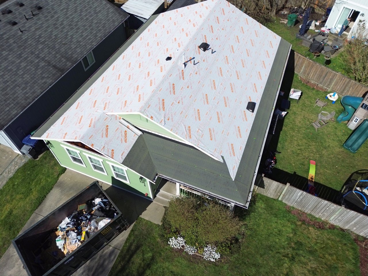 Rambler roof dried in with underlayment before shingles