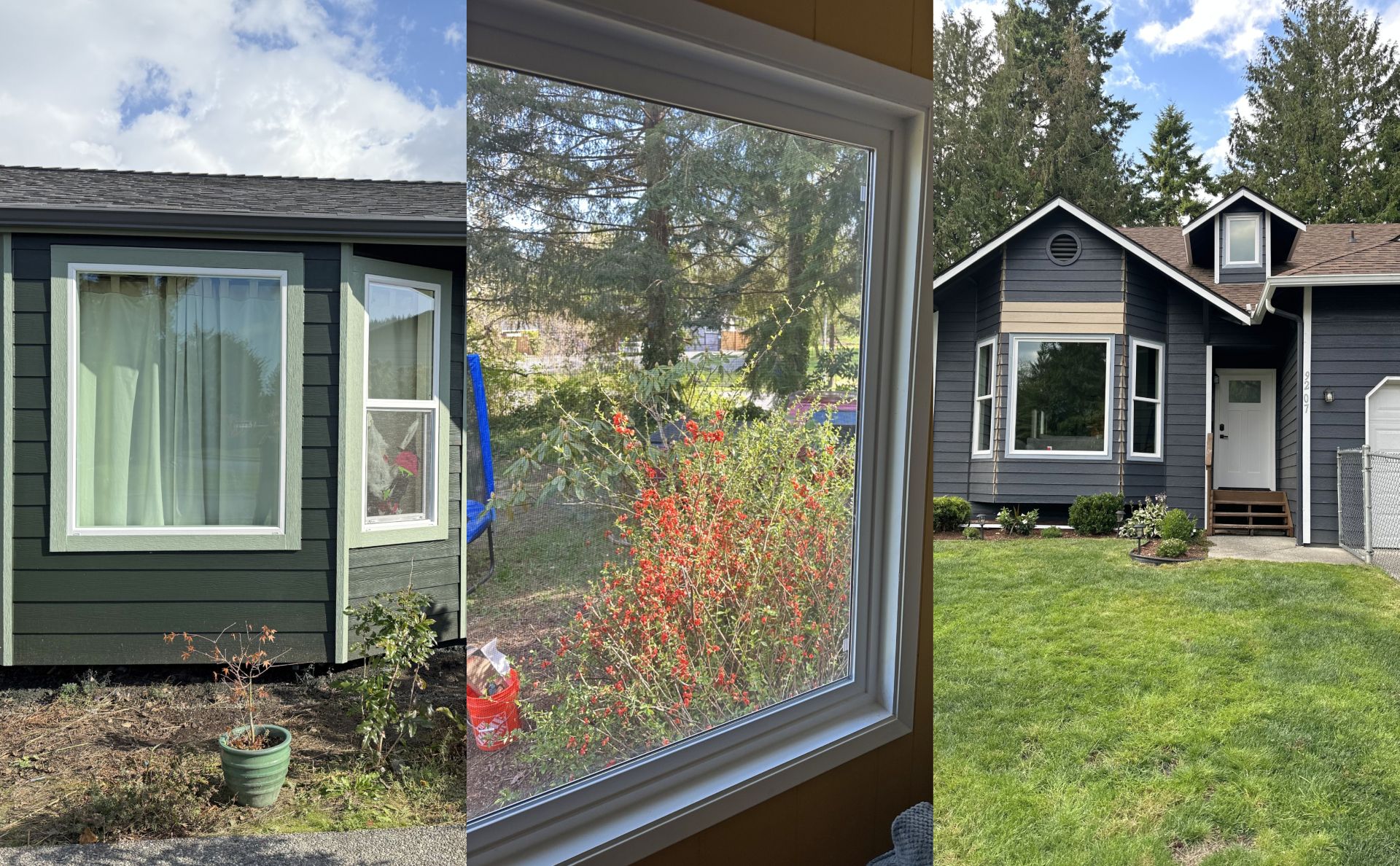 Dark gray James Hardie siding and new white windows on a Snohomish County home